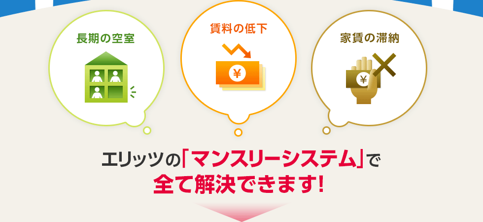 長期の空室、賃料の低下、家賃の滞納、エリッツの「マンスリーシステム」で全て解決できます!